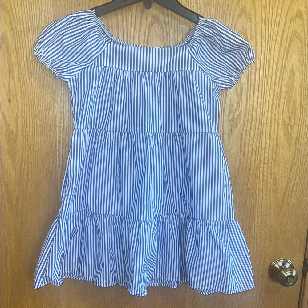 Persaya Blue and White Puff‎ Sleeve Sundress